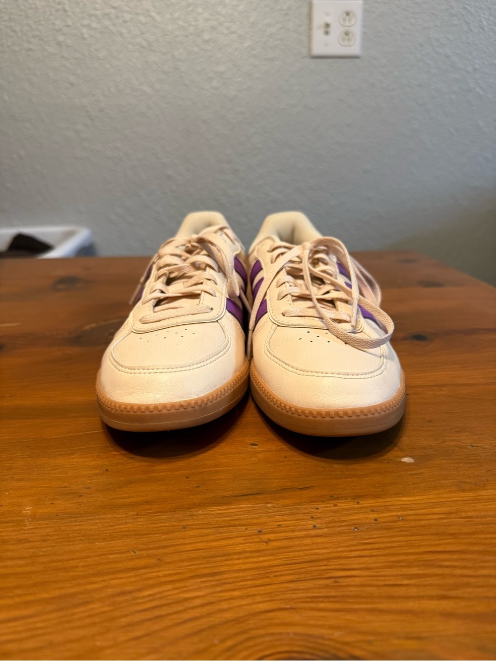 adidas Cream Sneakers with Purple Stripes - Picture 4 of 7